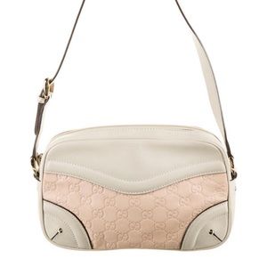 Gucci Monogram Crest Leather Shoulder Bag Cream